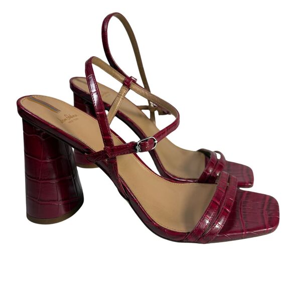 NWOB Sam Edelman Kit Red Croco Open Squared Toe Dress Strap Heeled Sandals Sz 10 - Picture 1 of 5